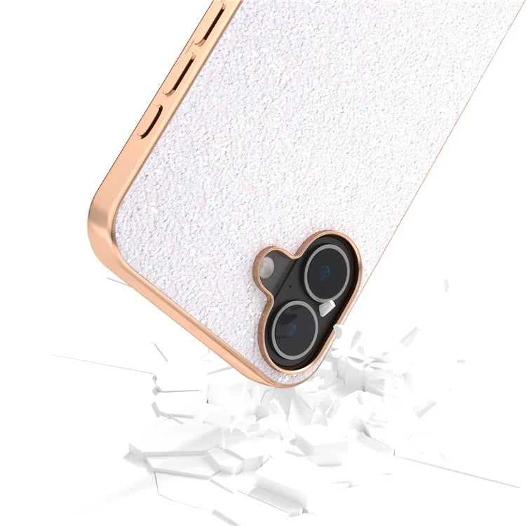 For iPhone 16 Plus Case Electroplating Phone Cover Colored Glitter Design PU+TPU Protective Case
