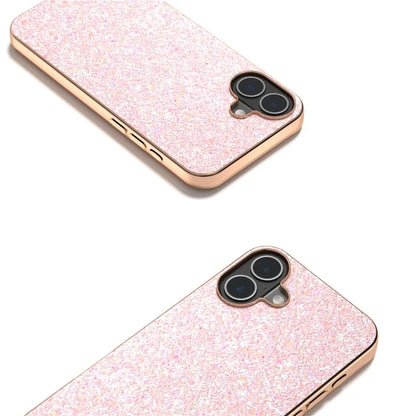 For iPhone 16 Plus Case Electroplating Phone Cover Colored Glitter Design PU+TPU Protective Case