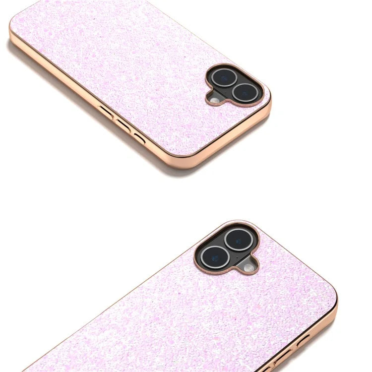 For iPhone 16 Plus Case Electroplating Phone Cover Colored Glitter Design PU+TPU Protective Case