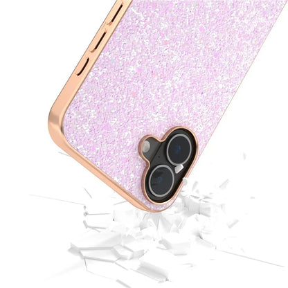 For iPhone 16 Plus Case Electroplating Phone Cover Colored Glitter Design PU+TPU Protective Case