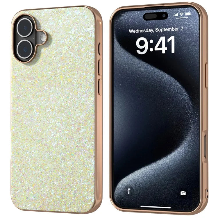 For iPhone 16 Plus Case Electroplating Phone Cover Colored Glitter Design PU+TPU Protective Case