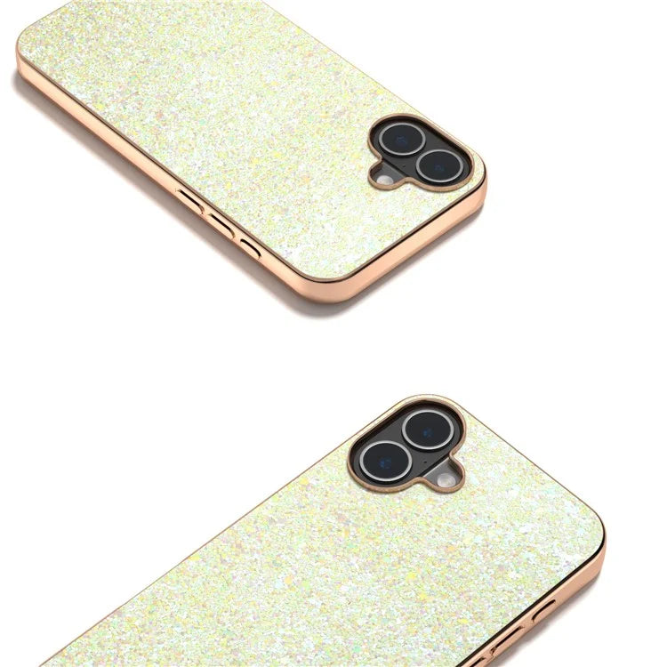 For iPhone 16 Plus Case Electroplating Phone Cover Colored Glitter Design PU+TPU Protective Case