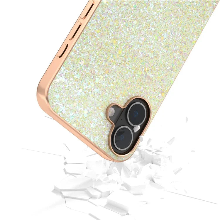 For iPhone 16 Plus Case Electroplating Phone Cover Colored Glitter Design PU+TPU Protective Case