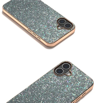 For iPhone 16 Plus Case Electroplating Phone Cover Colored Glitter Design PU+TPU Protective Case