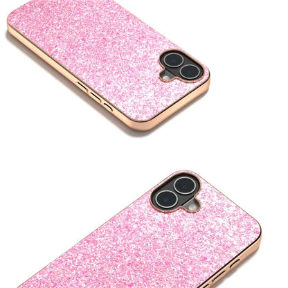 For iPhone 16 Plus Case Electroplating Phone Cover Colored Glitter Design PU+TPU Protective Case