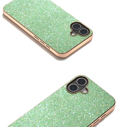 For iPhone 16 Plus Case Electroplating Phone Cover Colored Glitter Design PU+TPU Protective Case