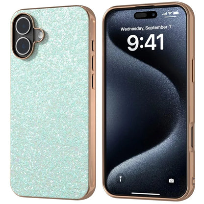 For iPhone 16 Plus Case Electroplating Phone Cover Colored Glitter Design PU+TPU Protective Case