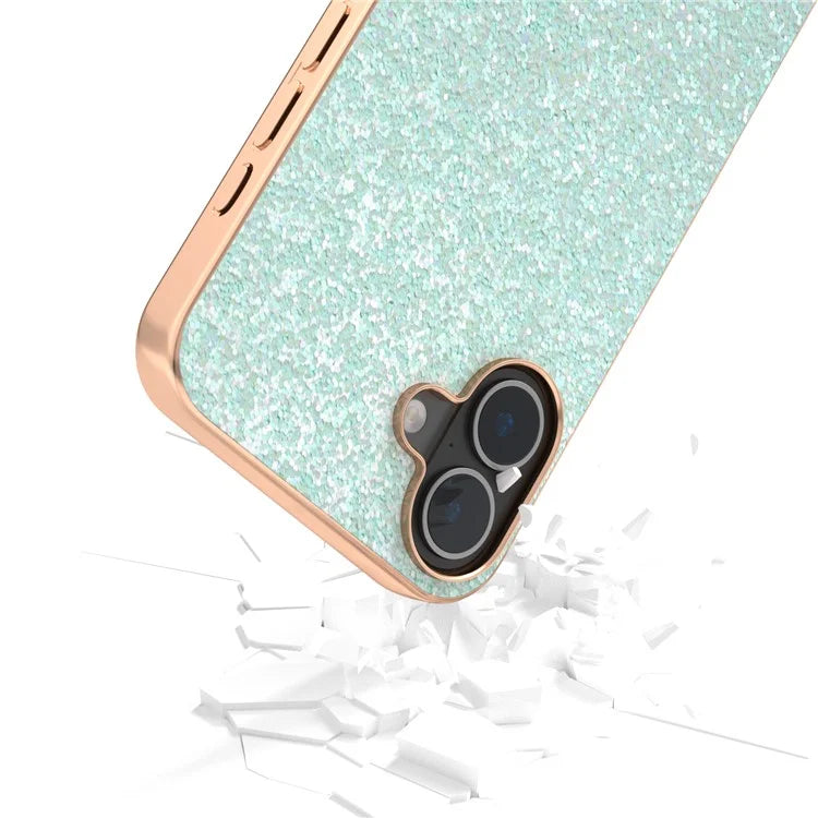 For iPhone 16 Plus Case Electroplating Phone Cover Colored Glitter Design PU+TPU Protective Case