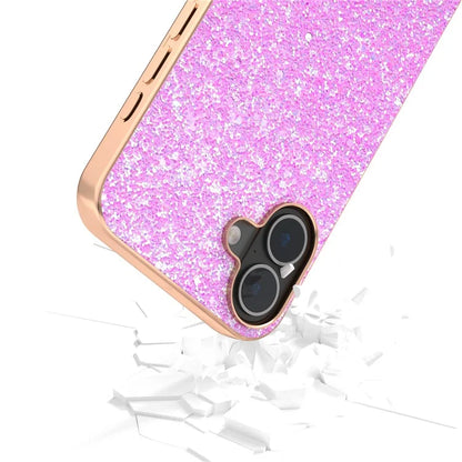 For iPhone 16 Plus Case Electroplating Phone Cover Colored Glitter Design PU+TPU Protective Case