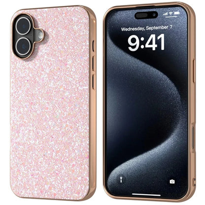 For iPhone 16 Case Electroplating Phone Cover Colored Glitter Design PU+TPU Protective Case