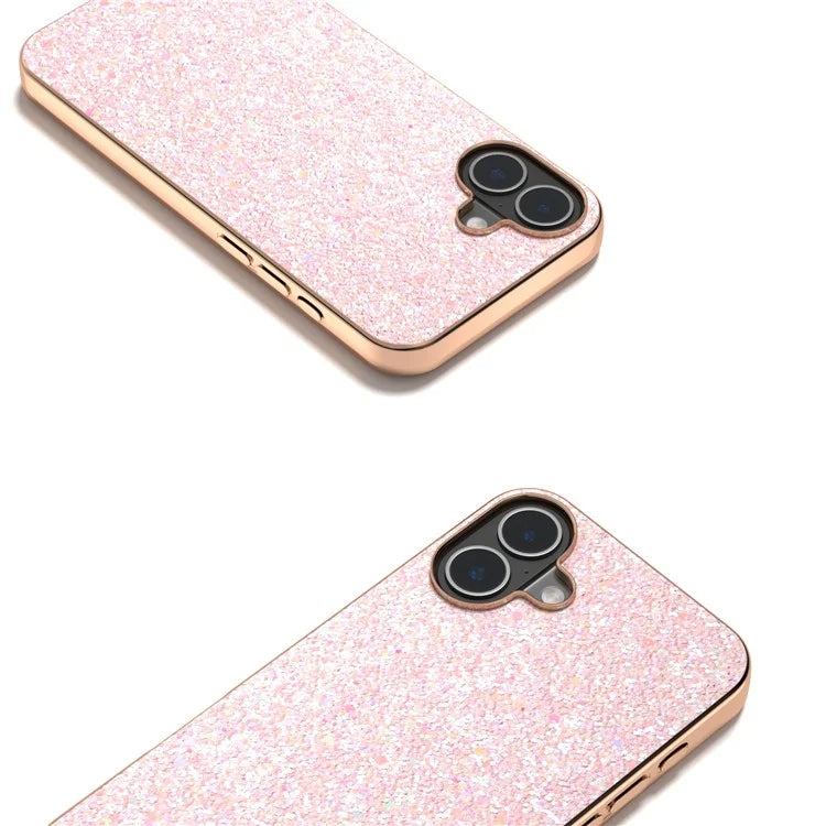 For iPhone 16 Case Electroplating Phone Cover Colored Glitter Design PU+TPU Protective Case