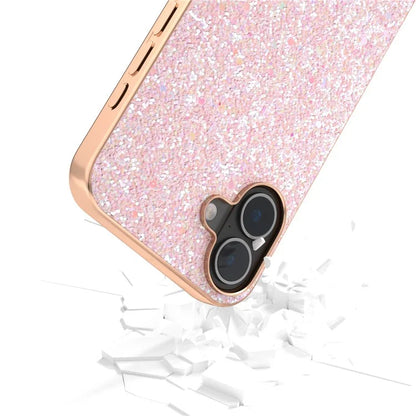 For iPhone 16 Case Electroplating Phone Cover Colored Glitter Design PU+TPU Protective Case