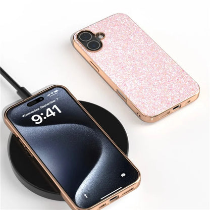 For iPhone 16 Case Electroplating Phone Cover Colored Glitter Design PU+TPU Protective Case