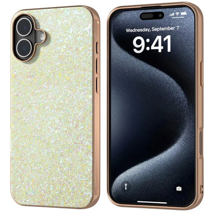 For iPhone 16 Case Electroplating Phone Cover Colored Glitter Design PU+TPU Protective Case