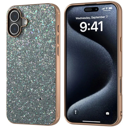 For iPhone 16 Case Electroplating Phone Cover Colored Glitter Design PU+TPU Protective Case