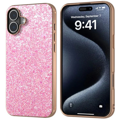For iPhone 16 Case Electroplating Phone Cover Colored Glitter Design PU+TPU Protective Case