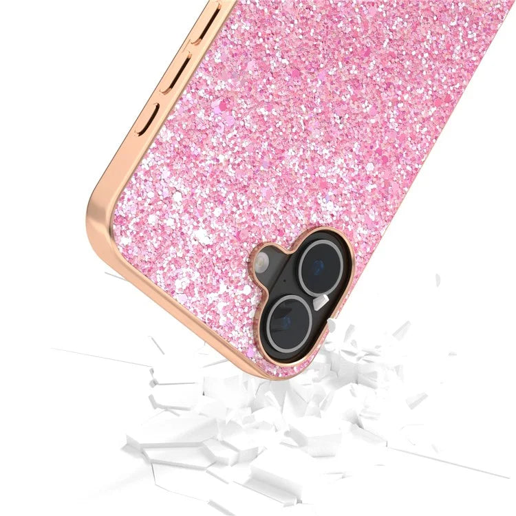 For iPhone 16 Case Electroplating Phone Cover Colored Glitter Design PU+TPU Protective Case