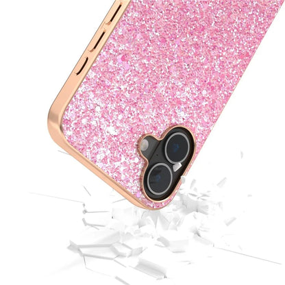 For iPhone 16 Case Electroplating Phone Cover Colored Glitter Design PU+TPU Protective Case
