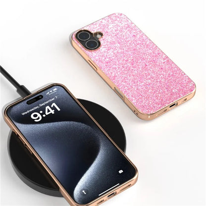 For iPhone 16 Case Electroplating Phone Cover Colored Glitter Design PU+TPU Protective Case