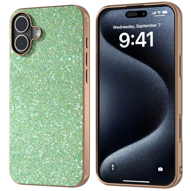 For iPhone 16 Case Electroplating Phone Cover Colored Glitter Design PU+TPU Protective Case
