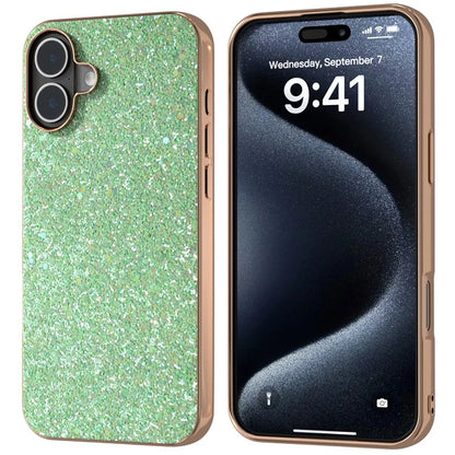 For iPhone 16 Case Electroplating Phone Cover Colored Glitter Design PU+TPU Protective Case
