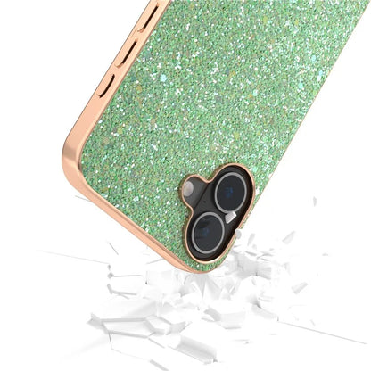 For iPhone 16 Case Electroplating Phone Cover Colored Glitter Design PU+TPU Protective Case