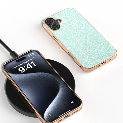 For iPhone 16 Case Electroplating Phone Cover Colored Glitter Design PU+TPU Protective Case
