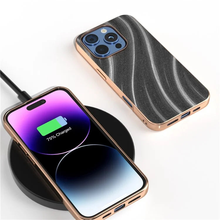 For iPhone 16 Pro Case Electroplating Phone Cover Milky Way Pattern PU+TPU Protective Case