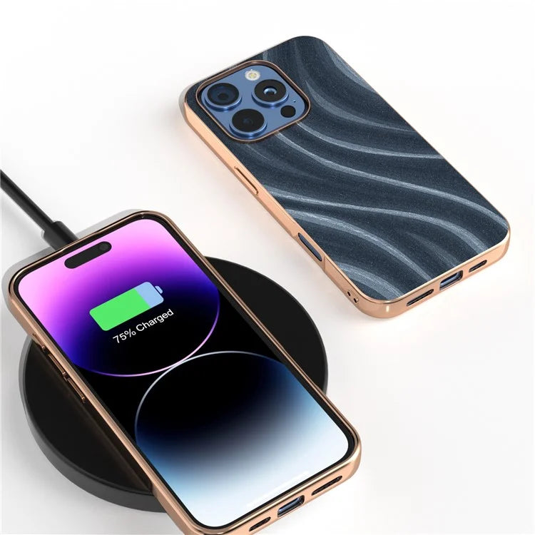 For iPhone 16 Pro Case Electroplating Phone Cover Milky Way Pattern PU+TPU Protective Case