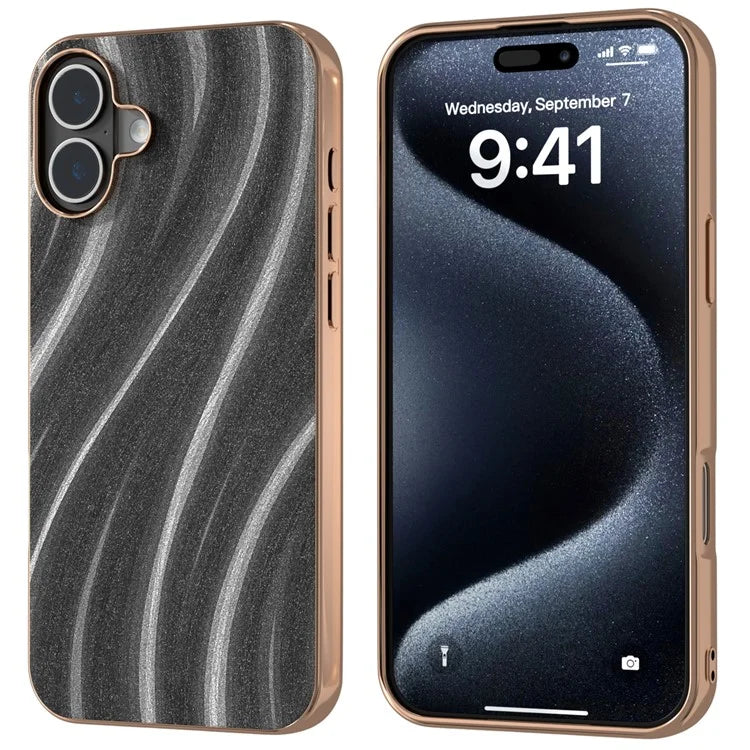 For iPhone 16 Plus Case Electroplating Phone Cover Milky Way Pattern PU+TPU Protective Case
