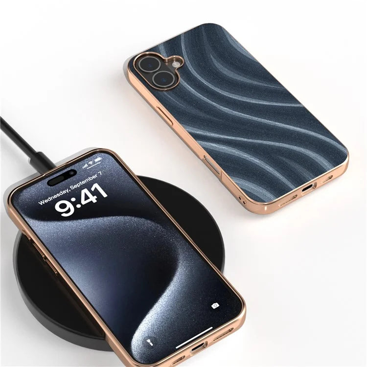 For iPhone 16 Plus Case Electroplating Phone Cover Milky Way Pattern PU+TPU Protective Case