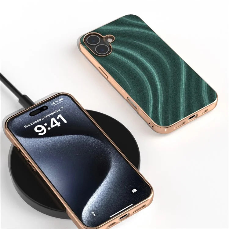 For iPhone 16 Case Electroplating Phone Cover Milky Way Pattern PU+TPU Protective Case