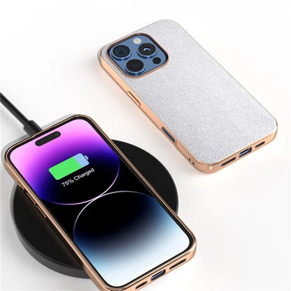 For iPhone 16 Pro Max Case Electroplating Phone Cover Glitter Surface Design PU+TPU Protective Case