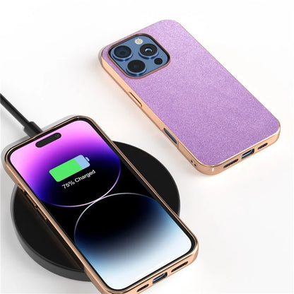For iPhone 16 Pro Case Electroplating Phone Cover Glitter Surface Design PU+TPU Protective Case