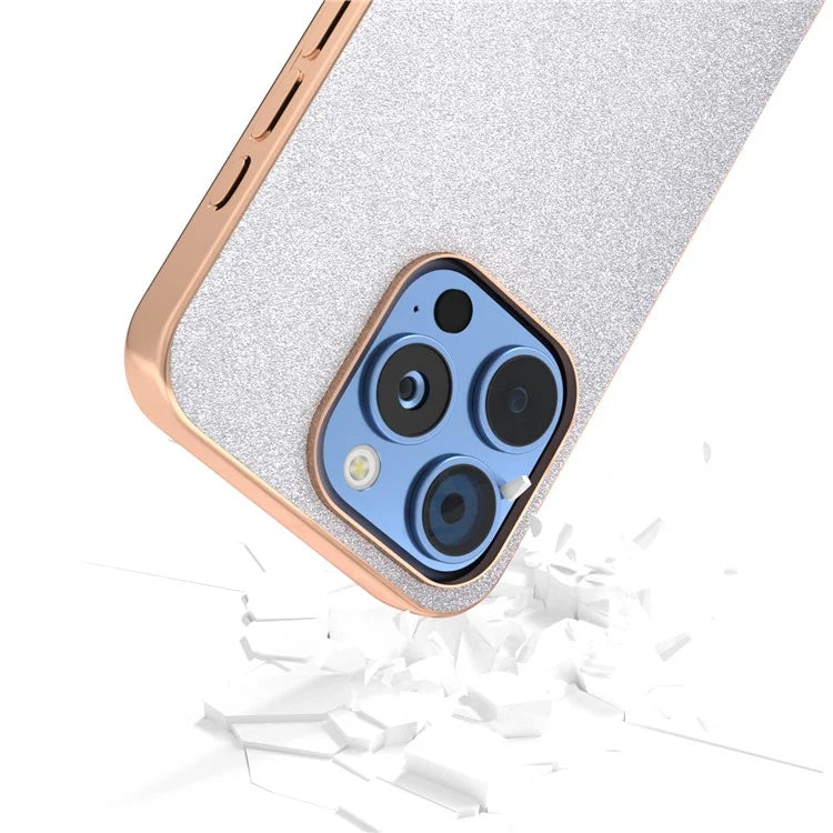 For iPhone 16 Pro Case Electroplating Phone Cover Glitter Surface Design PU+TPU Protective Case