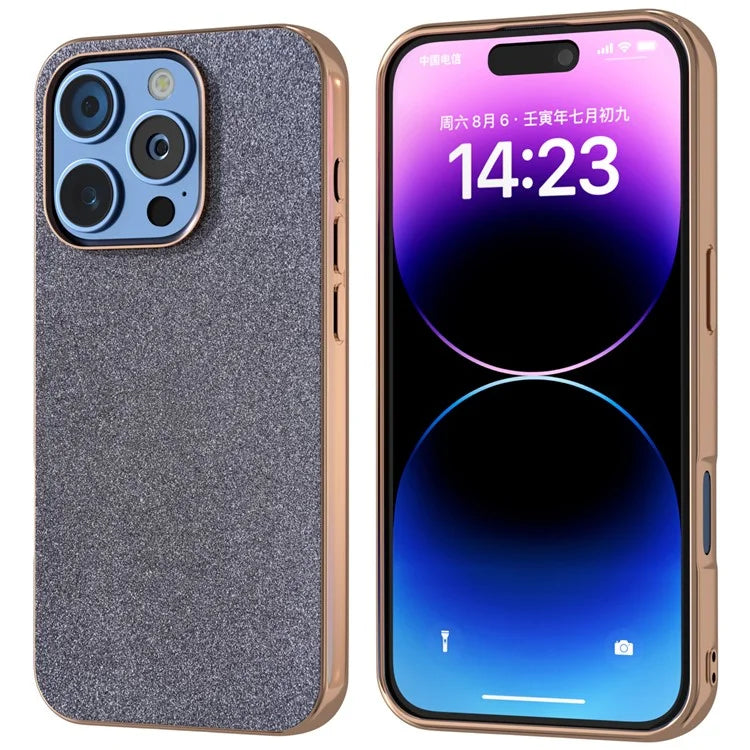 For iPhone 16 Pro Case Electroplating Phone Cover Glitter Surface Design PU+TPU Protective Case