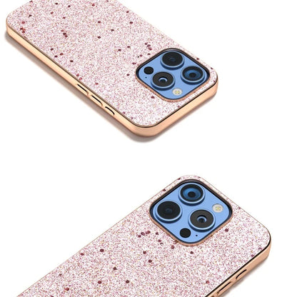 For iPhone 16 Pro Case Electroplating Phone Cover Glitter Surface Design PU+TPU Protective Case
