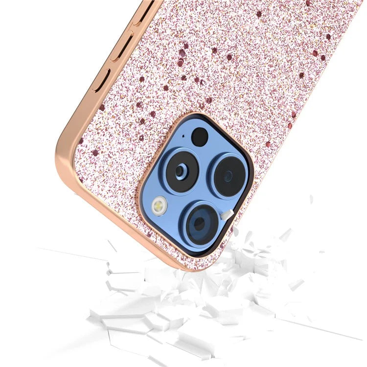 For iPhone 16 Pro Case Electroplating Phone Cover Glitter Surface Design PU+TPU Protective Case