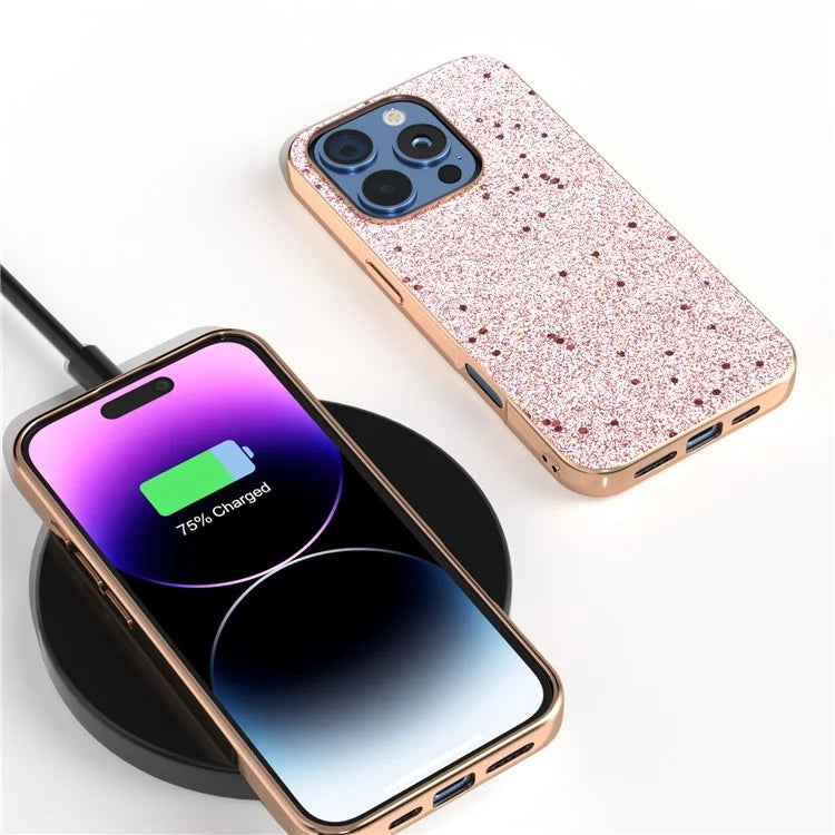 For iPhone 16 Pro Case Electroplating Phone Cover Glitter Surface Design PU+TPU Protective Case
