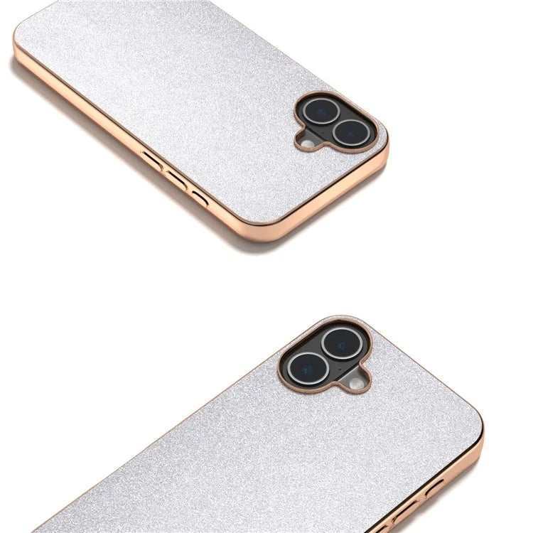 For iPhone 16 Plus Case Electroplating Phone Cover Glitter Surface Design PU+TPU Protective Case