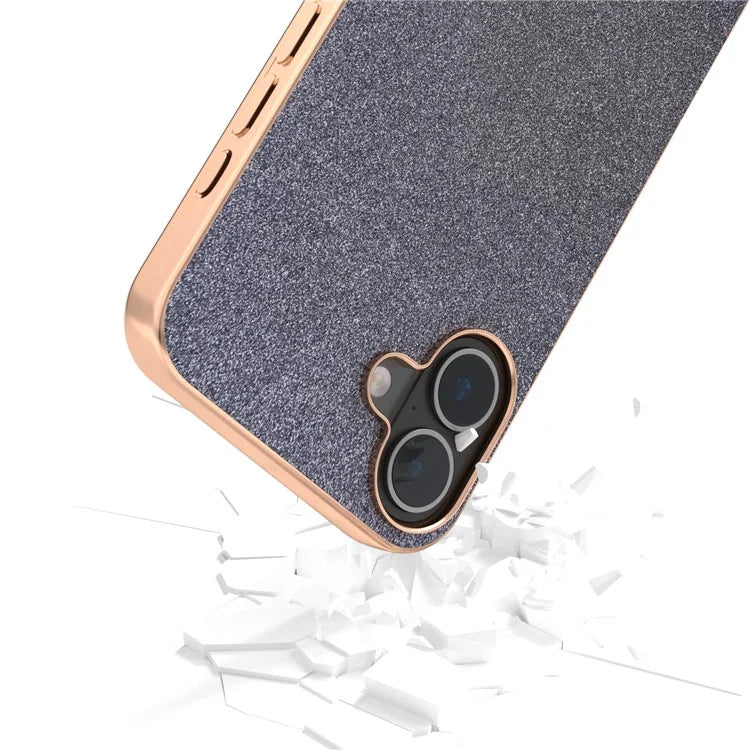 For iPhone 16 Plus Case Electroplating Phone Cover Glitter Surface Design PU+TPU Protective Case