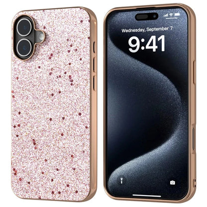 For iPhone 16 Plus Case Electroplating Phone Cover Glitter Surface Design PU+TPU Protective Case