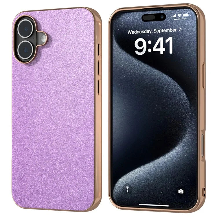 For iPhone 16 Case Electroplating Phone Cover Glitter Surface Design PU+TPU Protective Case