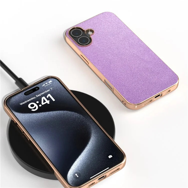 For iPhone 16 Case Electroplating Phone Cover Glitter Surface Design PU+TPU Protective Case