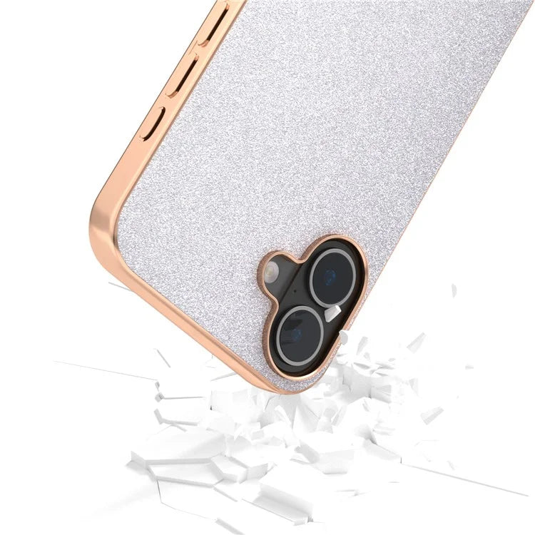 For iPhone 16 Case Electroplating Phone Cover Glitter Surface Design PU+TPU Protective Case