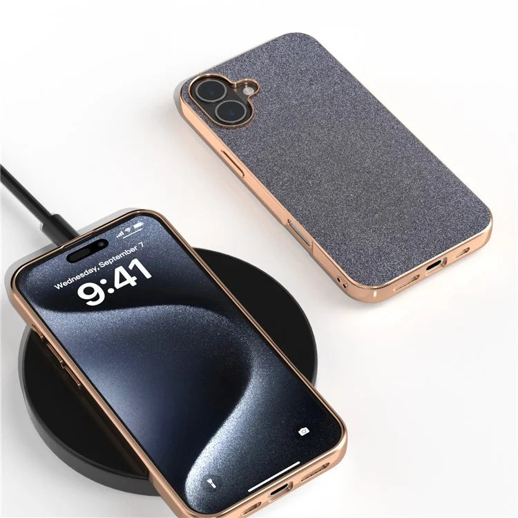 For iPhone 16 Case Electroplating Phone Cover Glitter Surface Design PU+TPU Protective Case