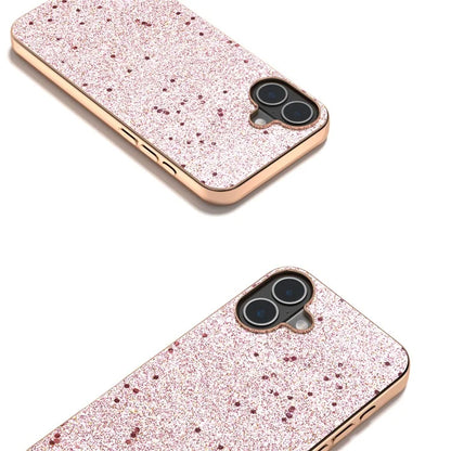 For iPhone 16 Case Electroplating Phone Cover Glitter Surface Design PU+TPU Protective Case