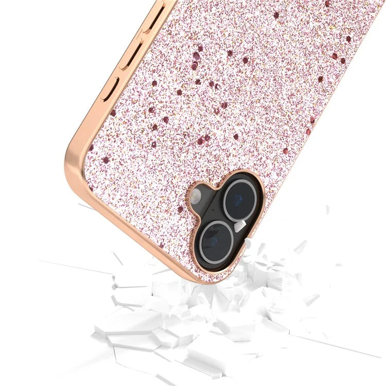 For iPhone 16 Case Electroplating Phone Cover Glitter Surface Design PU+TPU Protective Case
