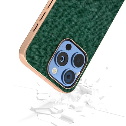 ABEEL For iPhone 16 Pro Max Case Electroplating Phone Cover Cross Texture Genuine Cow Leather+TPU Protective Case