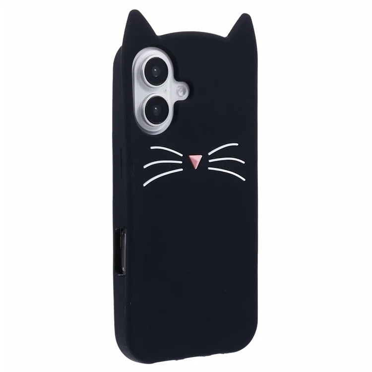 For iPhone 16 Silicone Case 3D Moustache Cat Protective Phone Cover